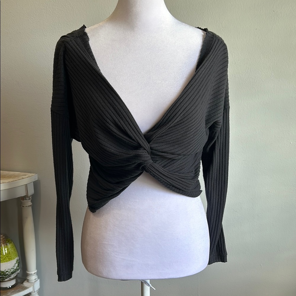 [ASTR] Gray Twist Front Ribbed Top - Size XS